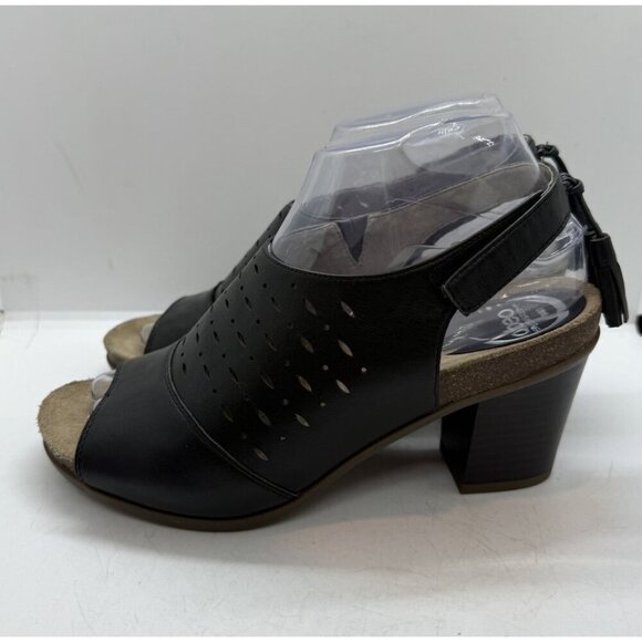 Abeo Berrie Black Leather Sandals Women's Sz 7M Open Toe Slingback Block Heel - Picture 3 of 9